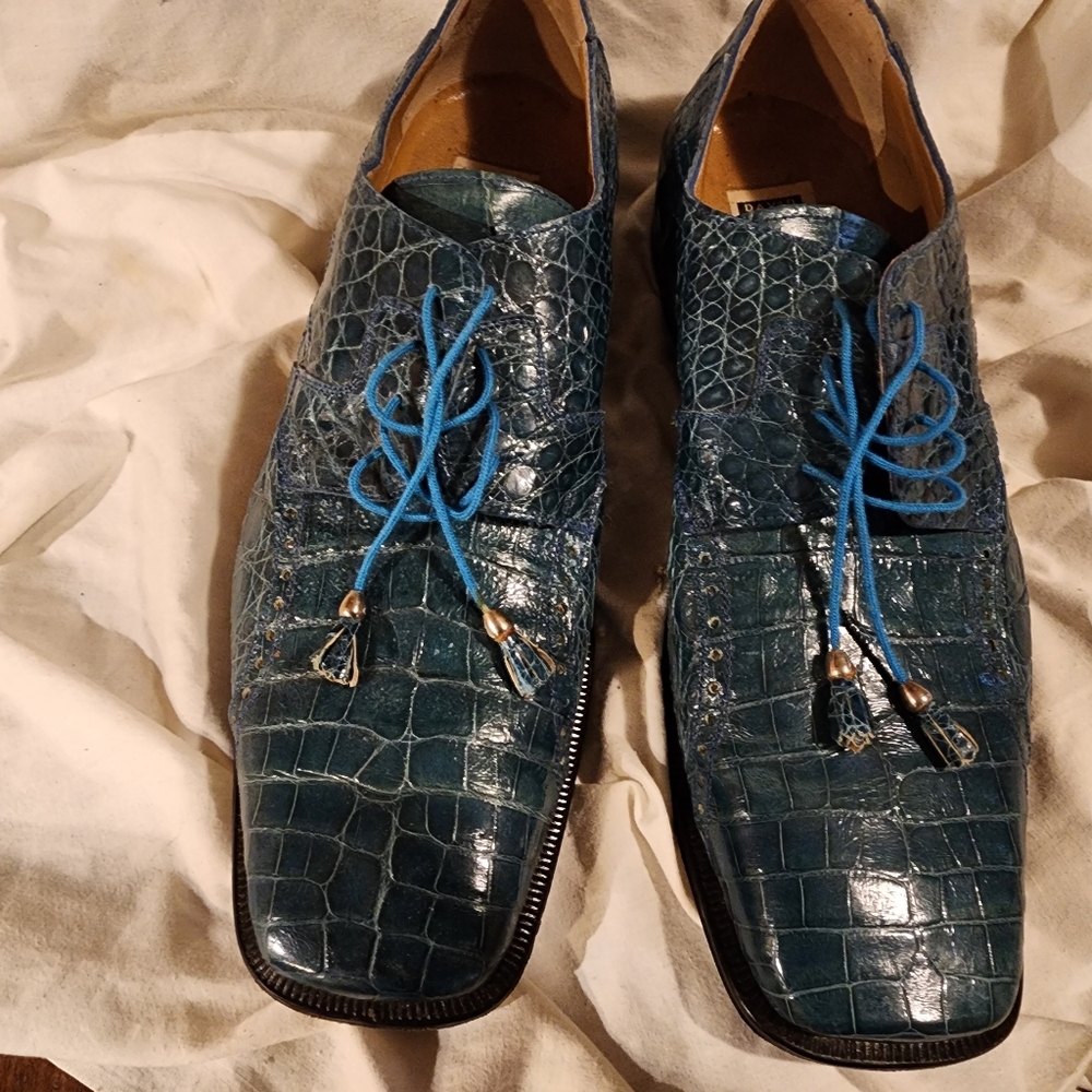 DAVID EDEN ALLIGATOR Mens size 14 Blue Preowned Alligator shoes
